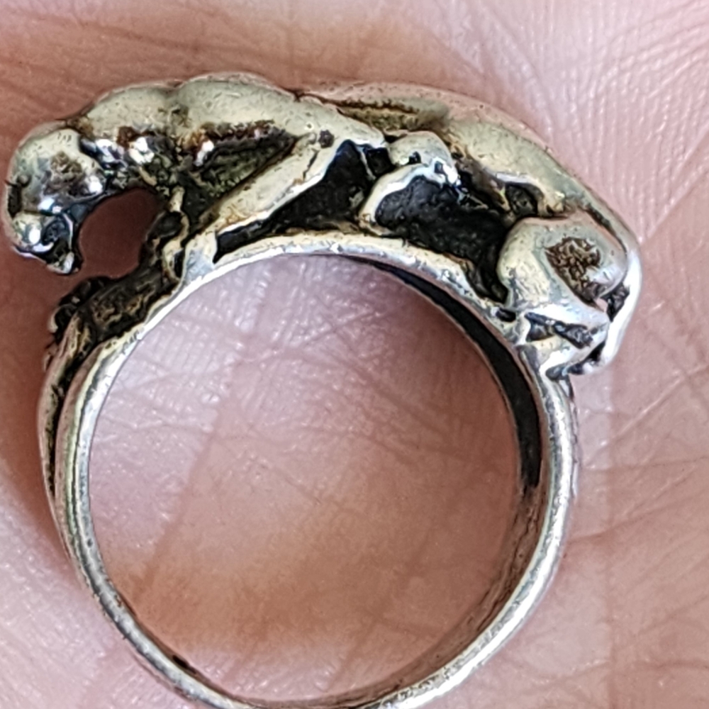vintage Sterling Silver Animal Design Cat Panther Leapard Ring Size 7 Jewelry - Picture 9 of 9
